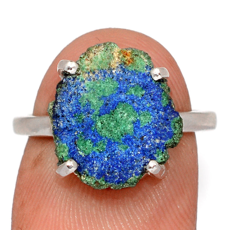 Claw - Azurite In Malachite Stalactite Slice Ring - MASR18
