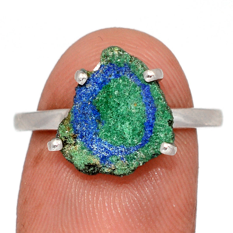 Claw - Azurite In Malachite Stalactite Slice Ring - MASR19