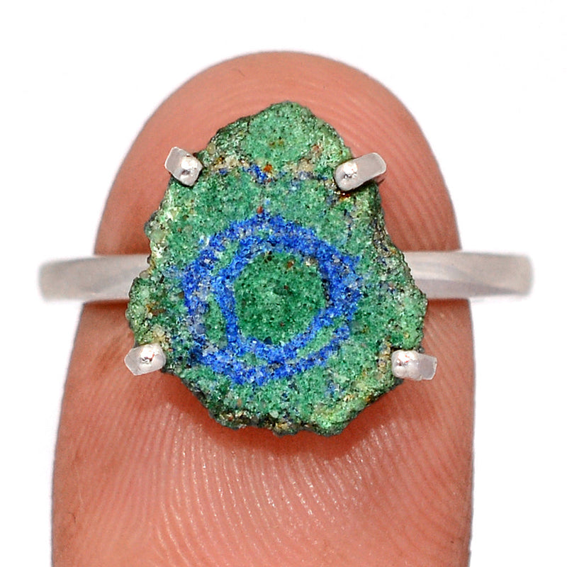 Claw - Azurite In Malachite Stalactite Slice Ring - MASR21