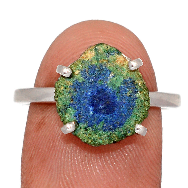 Claw - Azurite In Malachite Stalactite Slice Ring - MASR24