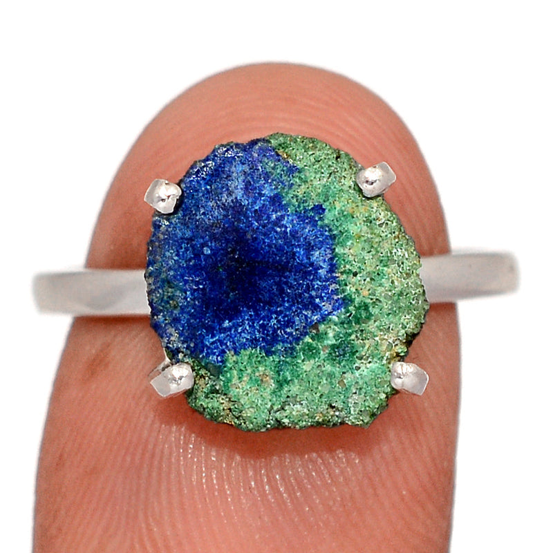 Claw - Azurite In Malachite Stalactite Slice Ring - MASR26