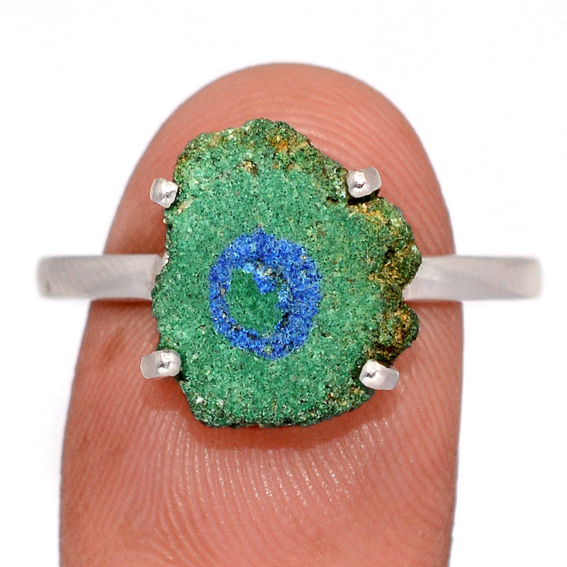 Claw - Azurite In Malachite Stalactite Slice Ring - MASR29