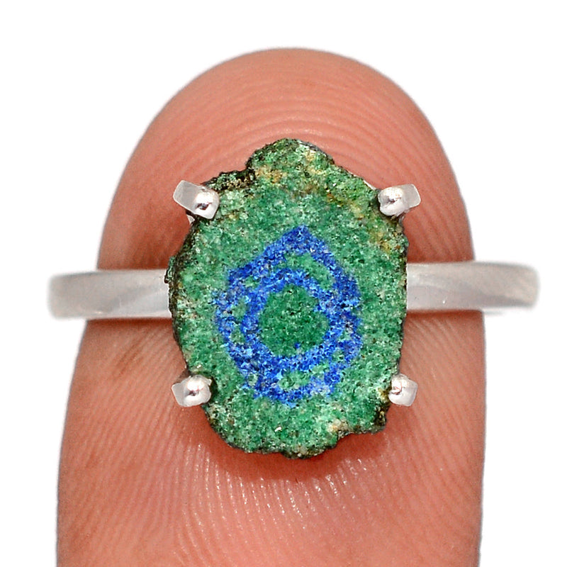 Claw - Azurite In Malachite Stalactite Slice Ring - MASR30