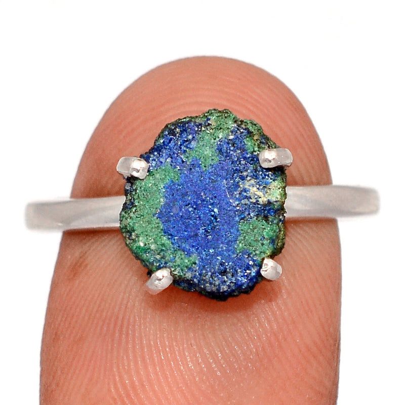 Claw - Azurite In Malachite Stalactite Slice Ring - MASR31