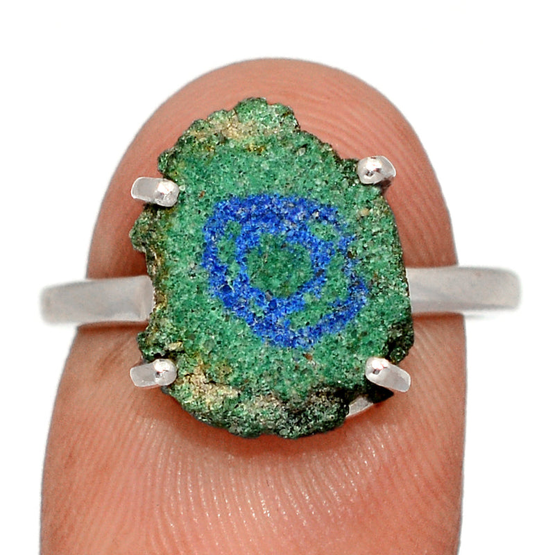 Claw - Azurite In Malachite Stalactite Slice Ring - MASR32