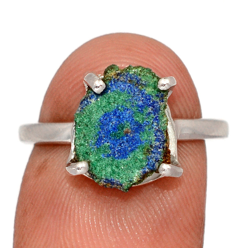 Claw - Azurite In Malachite Stalactite Slice Ring - MASR35