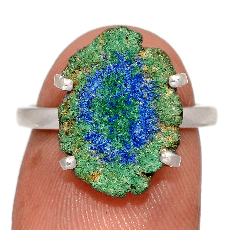 Claw - Azurite In Malachite Stalactite Slice Ring - MASR36