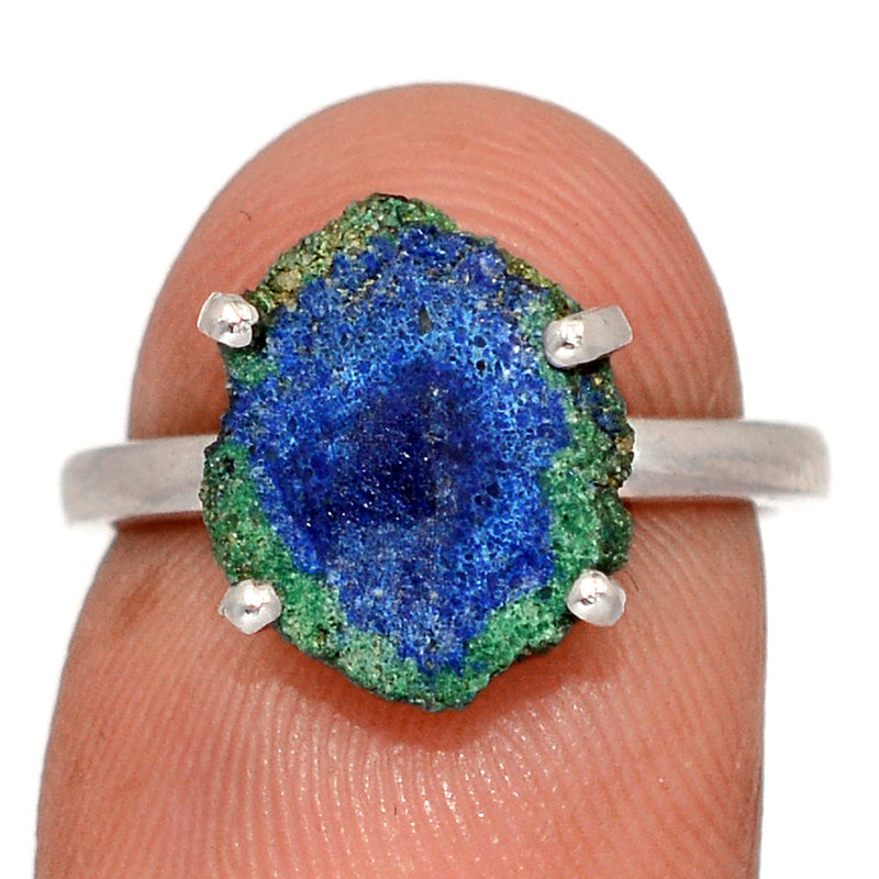 Claw - Azurite In Malachite Stalactite Slice Ring - MASR37