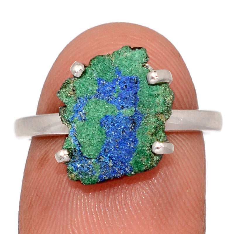 Claw - Azurite In Malachite Stalactite Slice Ring - MASR38