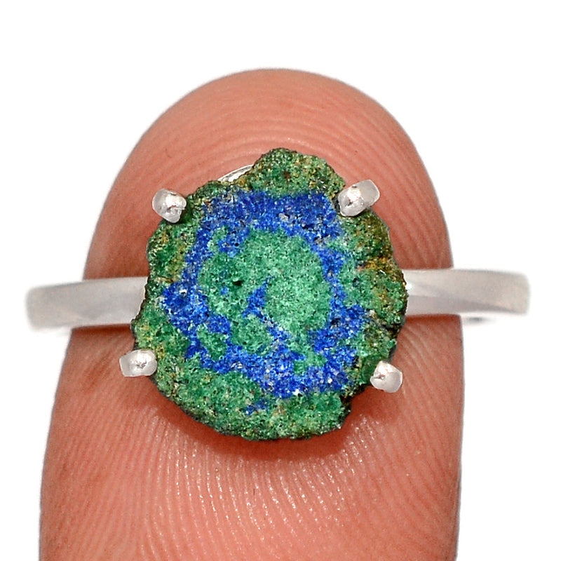 Claw - Azurite In Malachite Stalactite Slice Ring - MASR39