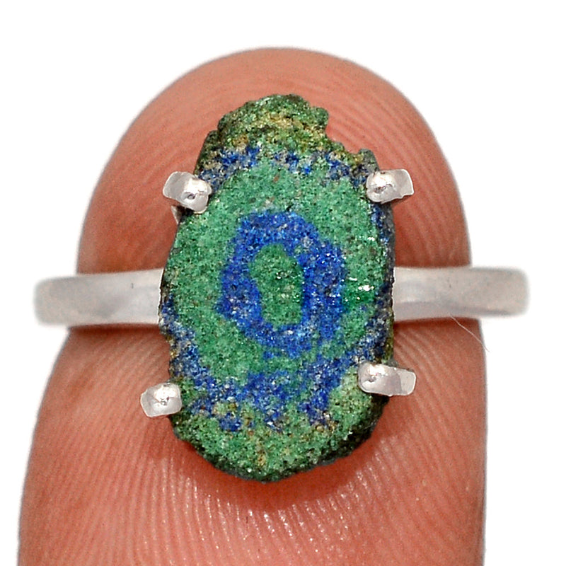 Claw - Azurite In Malachite Stalactite Slice Ring - MASR40