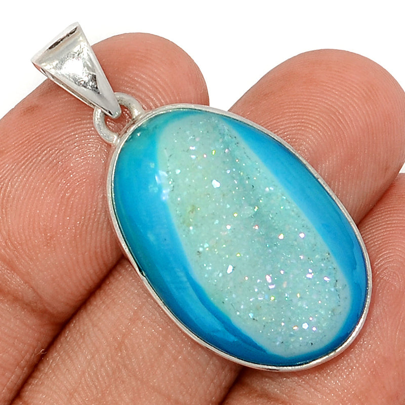 1.5" Marine Blue Aura Druzy Pendants - MBDP297