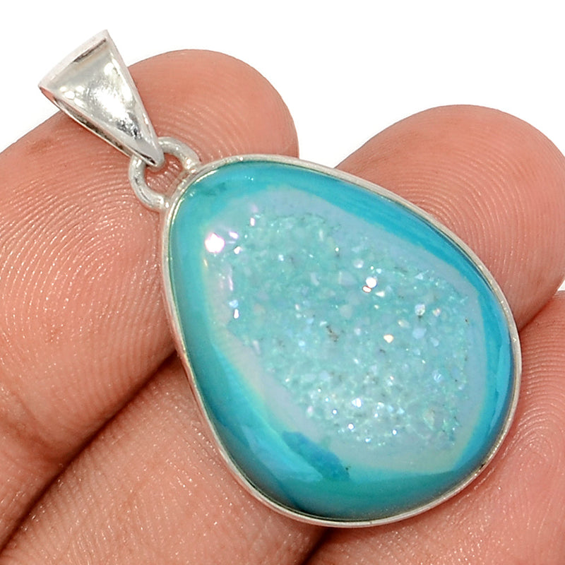 1.5" Marine Blue Aura Druzy Pendants - MBDP301