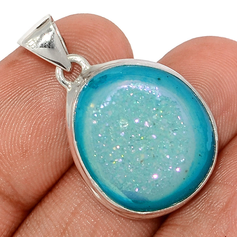 1.2" Marine Blue Aura Druzy Pendants - MBDP317