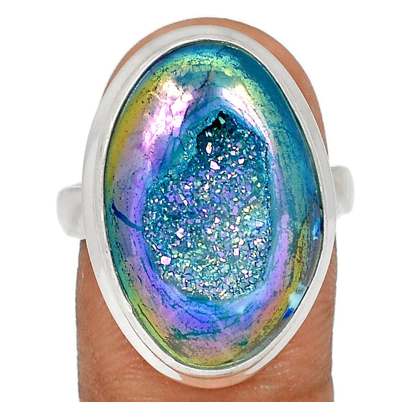 Marine Blue Aura Druzy Ring - MBDR154