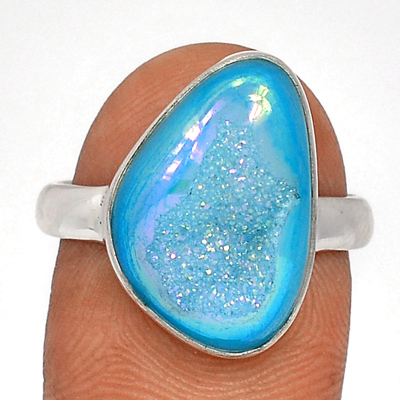 Marine Blue Aura Druzy Ring - MBDR218