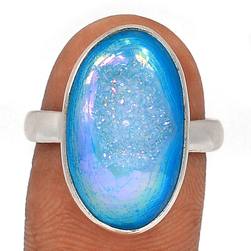 Marine Blue Aura Druzy Ring - MBDR223