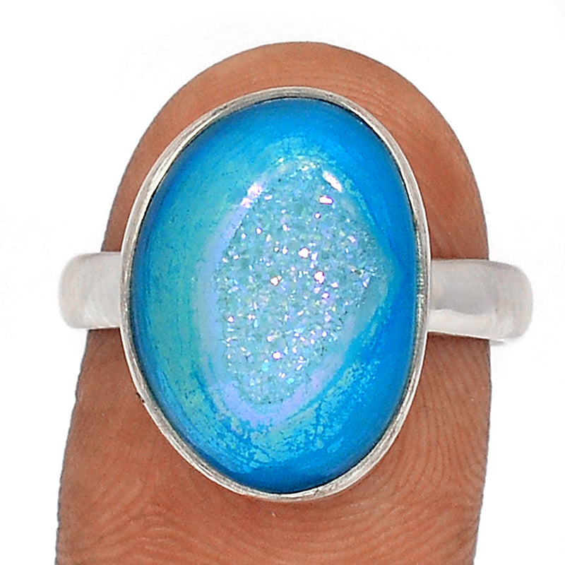 Marine Blue Aura Druzy Ring - MBDR224