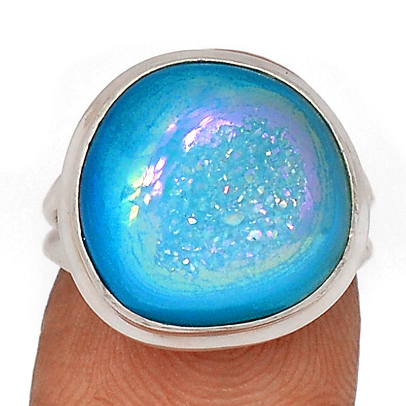 Marine Blue Aura Druzy Ring - MBDR229