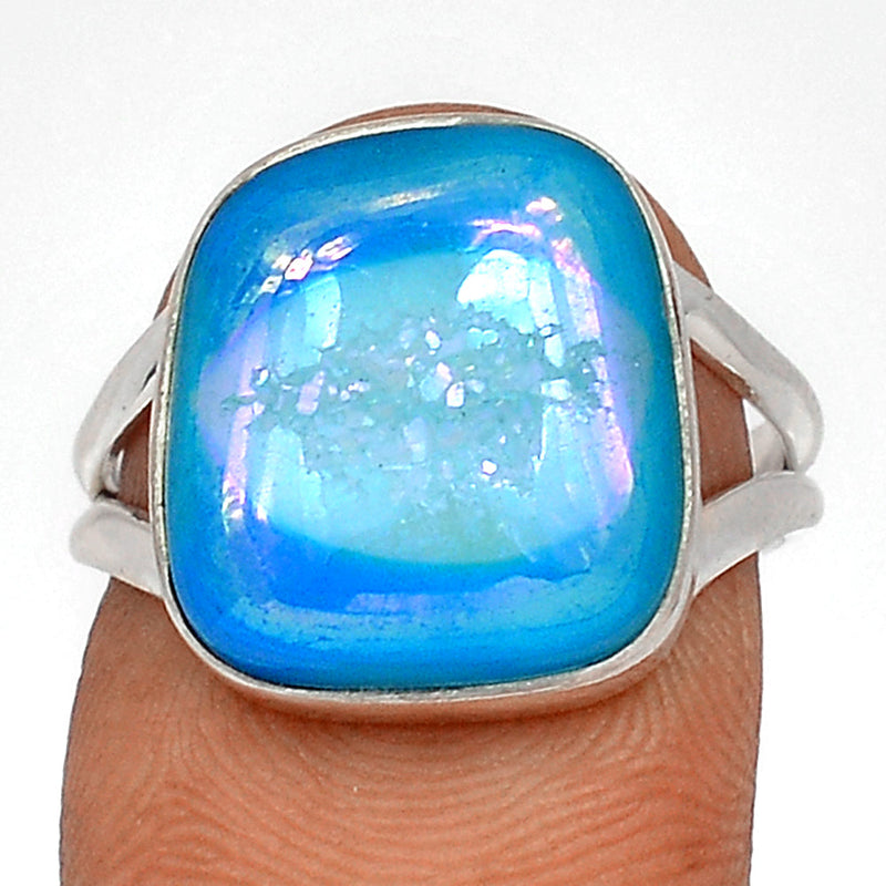 Marine Blue Aura Druzy Ring - MBDR235
