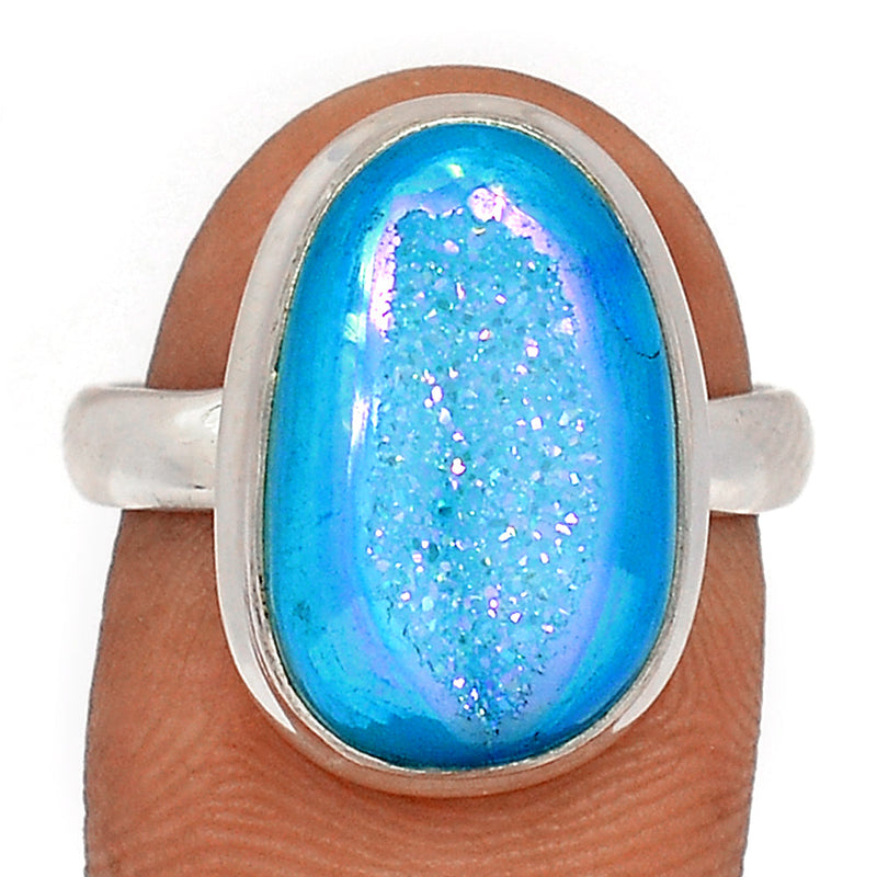 Marine Blue Aura Druzy Ring - MBDR239
