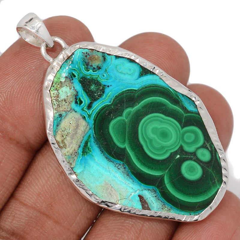 2.1" Malachite In Chrysocolla Slice Pendants - MCSP10