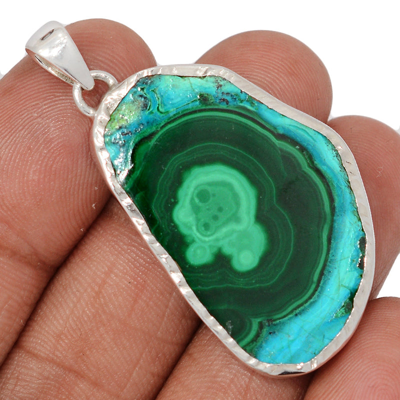 1.8" Malachite In Chrysocolla Slice Pendants - MCSP13