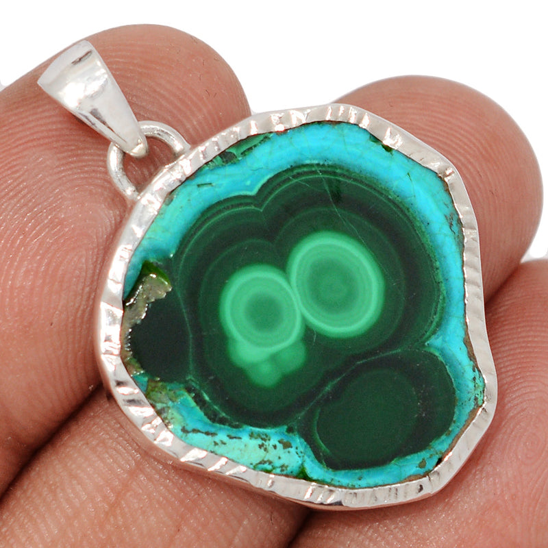 1.3" Malachite In Chrysocolla Slice Pendants - MCSP21