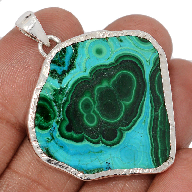 1.7" Malachite In Chrysocolla Slice Pendants - MCSP23