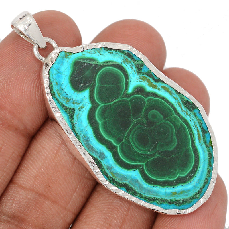 2.2" Malachite In Chrysocolla Slice Pendants - MCSP6