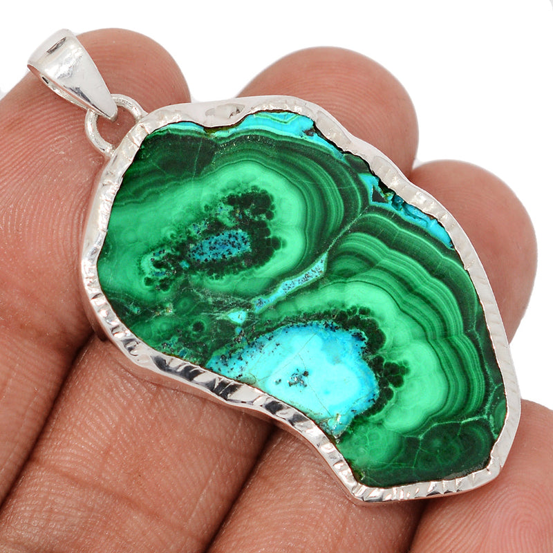 2.1" Malachite In Chrysocolla Slice Pendants - MCSP8