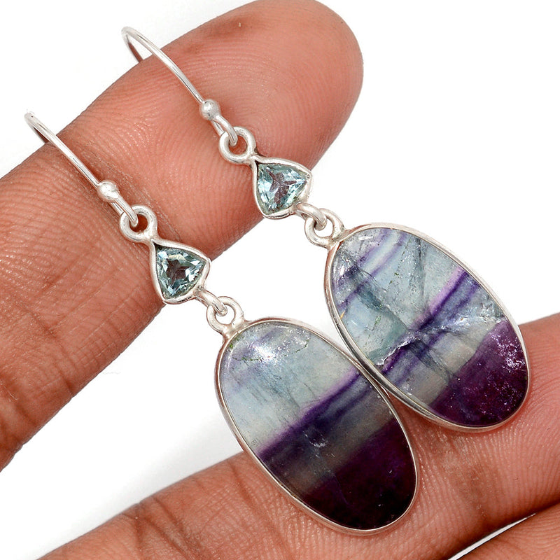 2.1" Lip Setting - Rainbow Fluorite & Blue Topaz Earrings - MFCE227