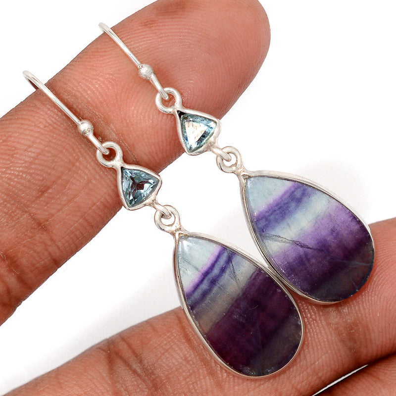 2" Lip Setting - Rainbow Fluorite & Blue Topaz Earrings - MFCE228