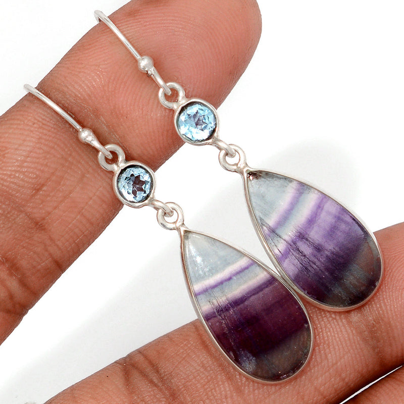2.1" Lip Setting - Rainbow Fluorite & Blue Topaz Earrings - MFCE234