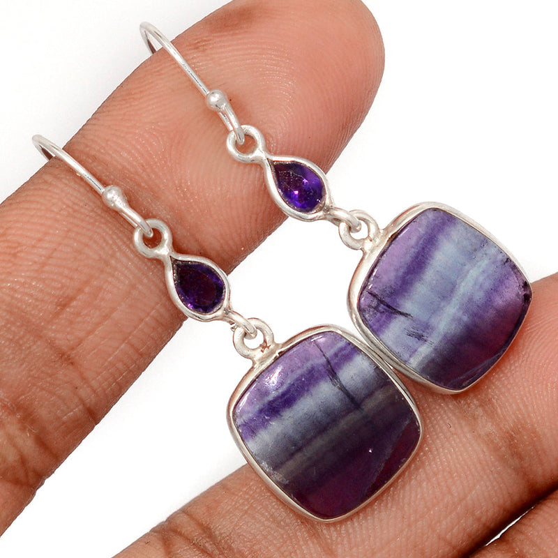 1.7" Lip Setting - Rainbow Fluorite & Amethyst Faceted Earrings - MFCE241