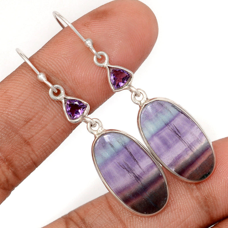 2" Lip Setting - Rainbow Fluorite & Amethyst Faceted Earrings - MFCE242