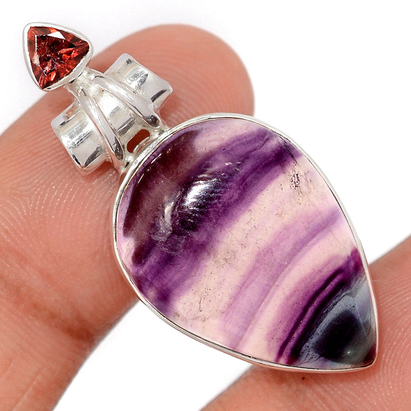 1.6" Rainbow Fluorite & Garnet Faceted Pendants - MFCP1887