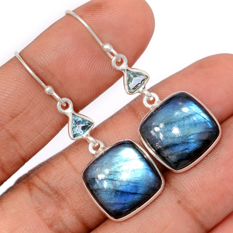 1.7" Multi Fire Labradorite & Blue Topaz Earrings - MFLE182