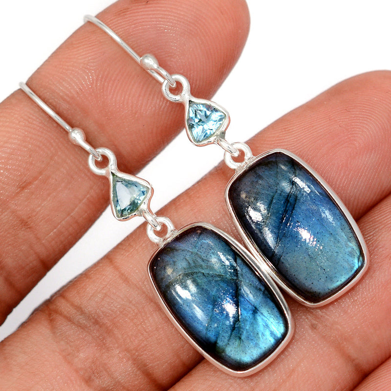 2" Multi Fire Labradorite & Blue Topaz Earrings - MFLE184