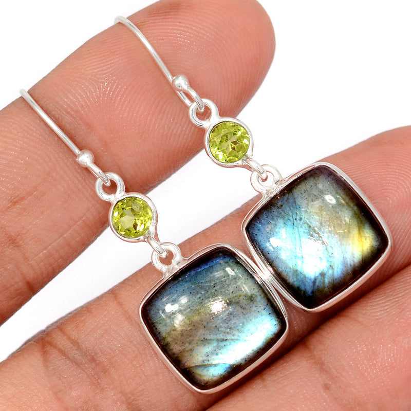 1.7" Multi Fire Labradorite & Peridot Earrings - MFLE193
