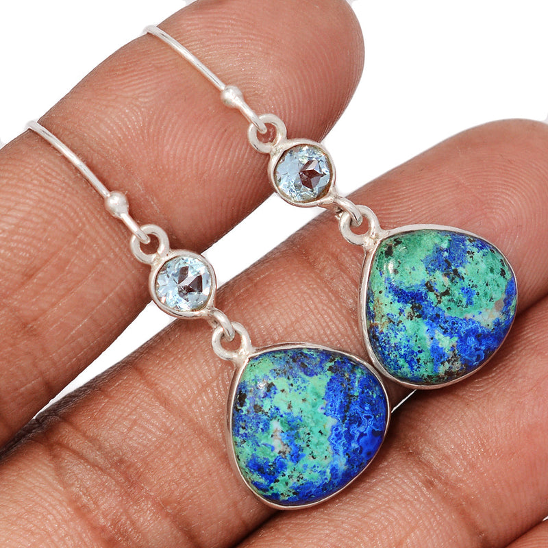 1.6" Designer - Azurite In Malachite & Blue Topaz Earrings - MIAE84