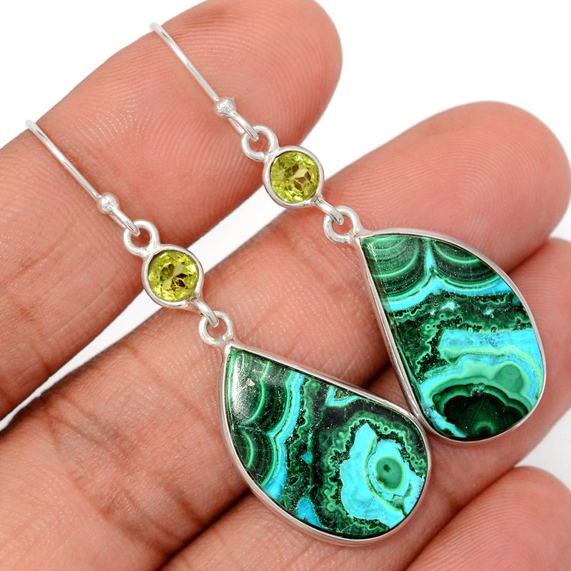 2" Malachite In Chrysocolla & Peridot Earrings - MICE1001