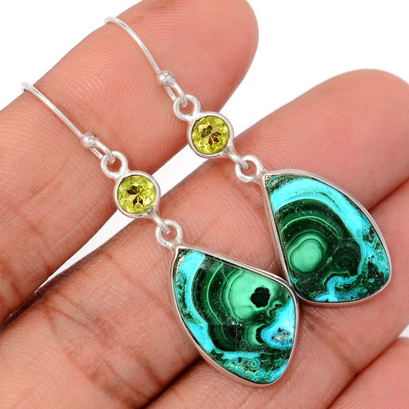 2" Malachite In Chrysocolla & Peridot Earrings - MICE985
