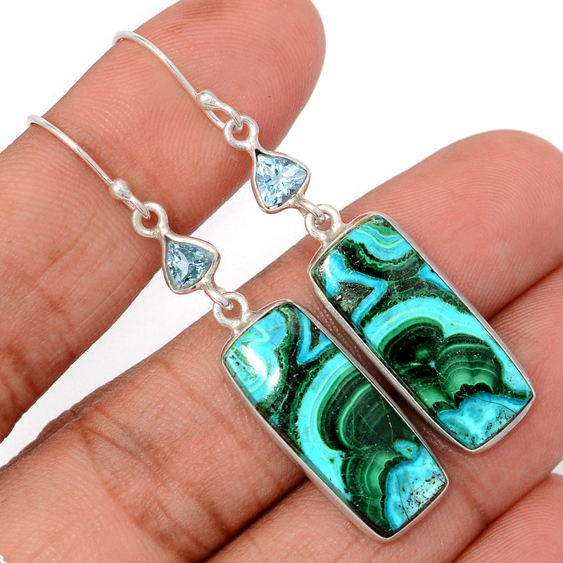 2.1" Malachite In Chrysocolla & Blue Topaz Earrings - MICE987