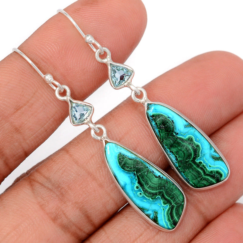 2.1" Malachite In Chrysocolla & Blue Topaz Earrings - MICE988