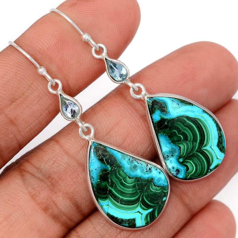 2.1" Malachite In Chrysocolla & Blue Topaz Earrings - MICE991