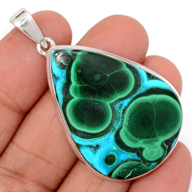 2.1" Large Piece - Malachite In Chrysocolla Pendants - MICP2003