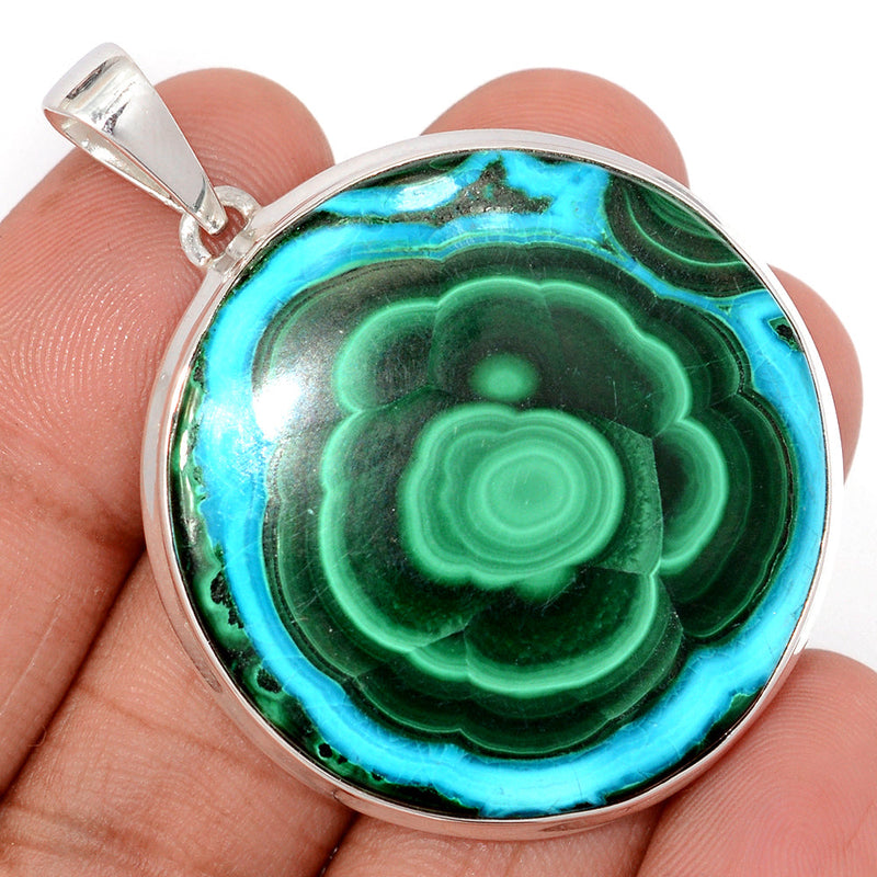 2.1" Large Piece - Malachite In Chrysocolla Pendants - MICP2004