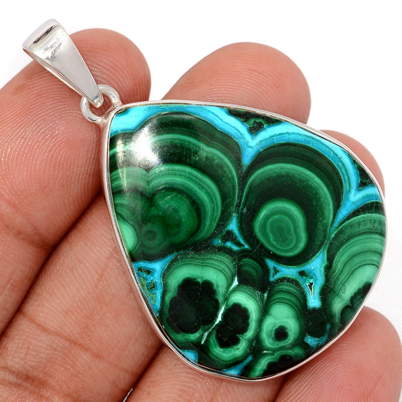 2.1" Large Piece - Malachite In Chrysocolla Pendants - MICP2005