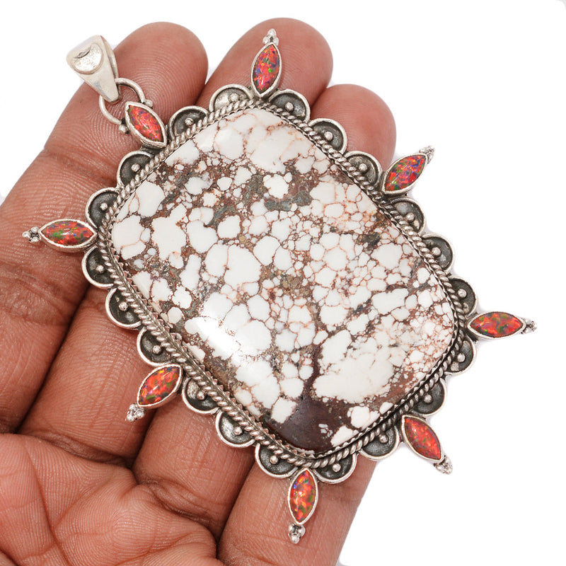 3.3" Jumbo - Wild Horse & Fire Opal Pendants - MIXP119 - Weight 42.2g